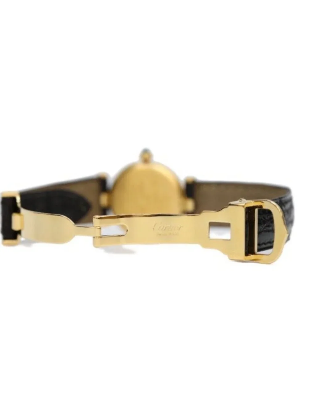 Cartier 925 Must Vende Mevermeil SM Arabic Silver Dial Quartz Black Leather